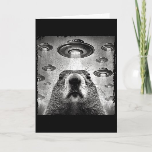 Funny Groundhog Selfie With Alien Ufos Groundhog D Kaart (Voorkant)