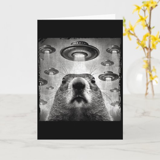 Funny Groundhog Selfie With Alien Ufos Groundhog D Kaart (Gele Bloem)