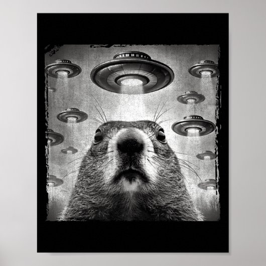 Funny Groundhog Selfie With Alien Ufos Groundhog D Poster (Voorkant)