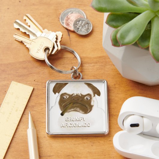 Funny Grumpy AFICIONADO Puggy Cigar Sleutelhanger (Bureau)