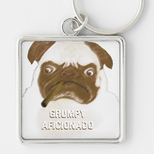 Funny Grumpy AFICIONADO Puggy Cigar Sleutelhanger (Voorkant)