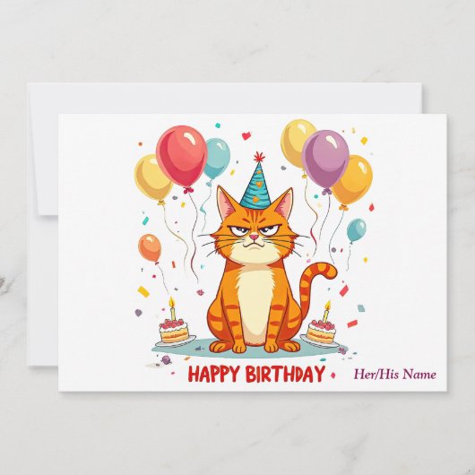 Funny Grumpy Cat Birthday Card – Balloon Overload Kaart (Voorkant)