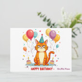 Funny Grumpy Cat Birthday Card – Balloon Overload Kaart (Staand voorkant)