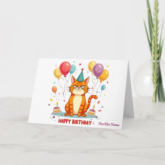 Funny Grumpy Cat Birthday Card – Balloon Overload Kaart (Voorkant)