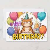 Funny Grumpy Cat Birthday Card – Cartoon Party Hum Kaart (Voorkant)