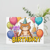 Funny Grumpy Cat Birthday Card – Cartoon Party Hum Kaart (Staand voorkant)