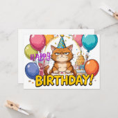 Funny Grumpy Cat Birthday Card – Cartoon Party Hum Kaart (Voorkant / Achterkant in situ)