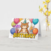 Funny Grumpy Cat Birthday Card – Cartoon Party Hum Kaart (Gele Bloem)
