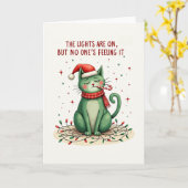 Funny Grumpy Cat Christmas Card The Lights Are On Kaart (Gele Bloem)