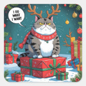 Funny Grumpy Cat Christmas Design – Fat Cat Vierkante Sticker (Voorkant)