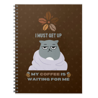 Funny Grumpy Cat Coffee Lover op bruine achtergron Notitieboek