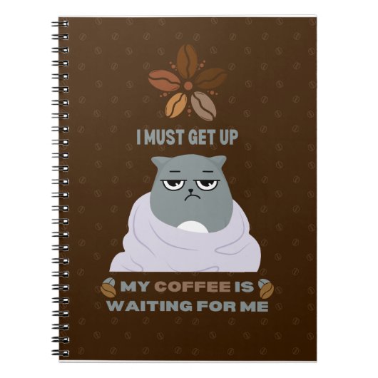 Funny Grumpy Cat Coffee Lover op bruine achtergron Notitieboek (Voorkant)
