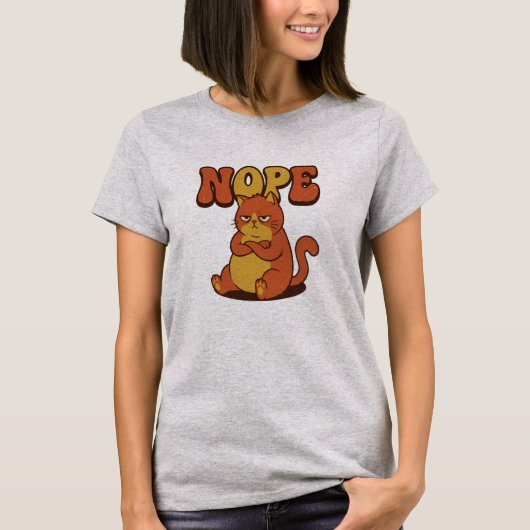 Funny Grumpy Cat "NOPE" T-Shirt - Retro 70s Style (Voorkant)