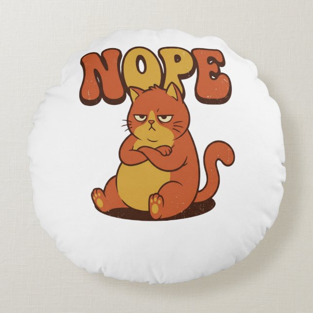 Funny Grumpy Cat "NOPE" T-Shirt - Retro 70s Style Rond Kussen (Voorkant)