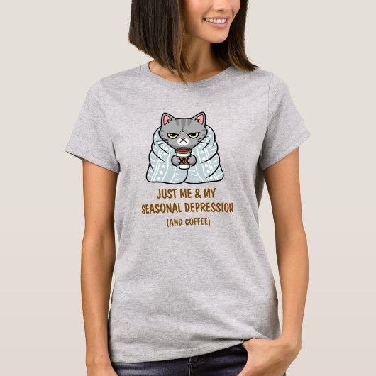 Funny Grumpy Cat Seasonal Depression Coffee Quote T-shirt (Voorkant)