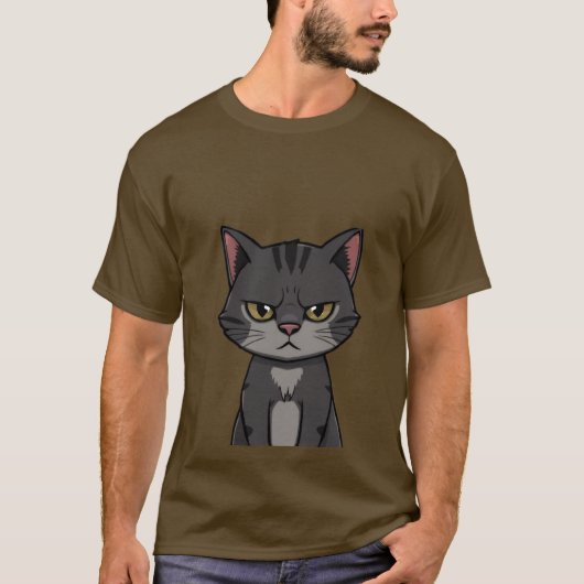 Funny Grumpy Charcoal Tabby Cat Sassy Stare 🐾😒 T-shirt (Voorkant)