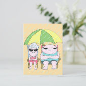 Funny Grumpy Couple bij Beach in Rain Art Briefkaart (Staand voorkant)