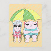 Funny Grumpy Couple bij Beach in Rain Art Briefkaart (Voorkant)