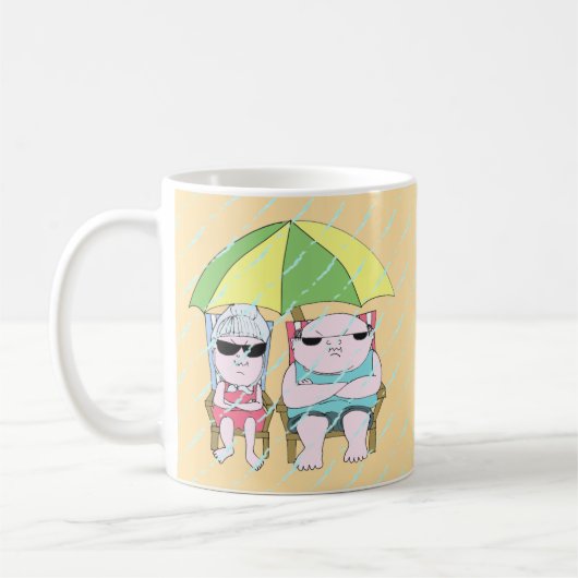 Funny Grumpy Couple bij Beach in Rain Art Koffiemok (Links)