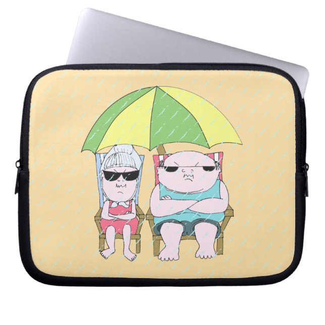 Funny Grumpy Couple bij Beach in Rain Art Laptop Sleeve (Voorkant)