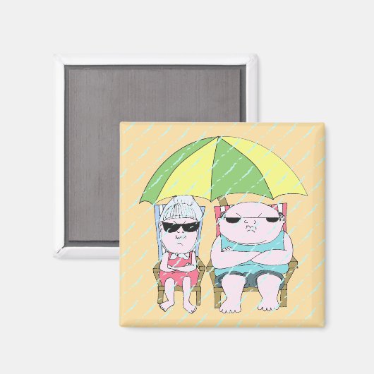 Funny Grumpy Couple bij Beach in Rain Art Magneet (Voorkant / Achterkant)