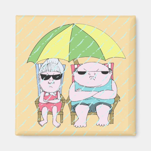 Funny Grumpy Couple bij Beach in Rain Art Magneet (Voorkant)
