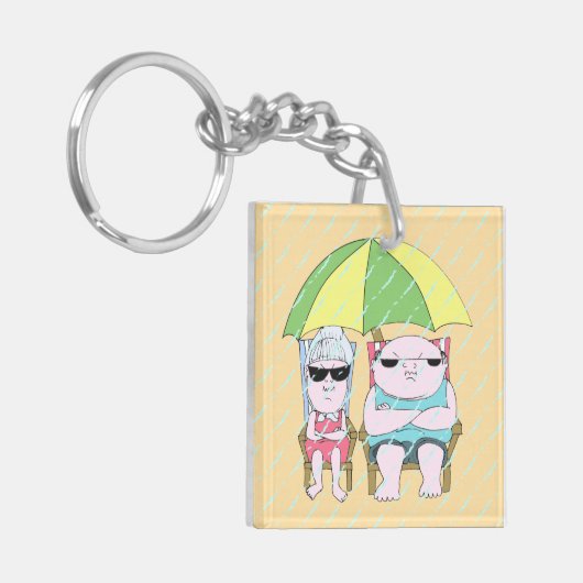 Funny Grumpy Couple bij het strand Sleutelhanger (Voorkant Links)