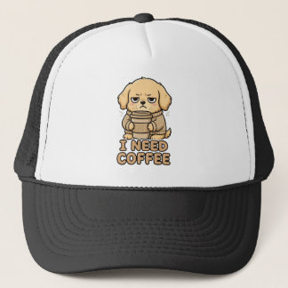 Funny Grumpy Dog I Need Coffee Hoodie - Cute Coffe Trucker Pet