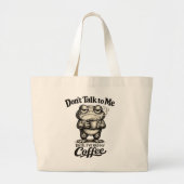 Funny Grumpy Frog Drinking Coffee Grote Tote Bag (Voorkant)