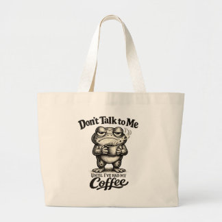 Funny Grumpy Frog Drinking Coffee Grote Tote Bag