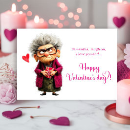 Funny Grumpy Lady In Hot Pink Valentine’s Day Card Feestdagenkaart