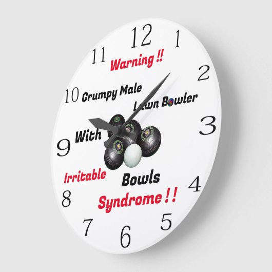 Funny Grumpy Male Lawn Bowler, Wall Clock Grote Klok (Hoek)