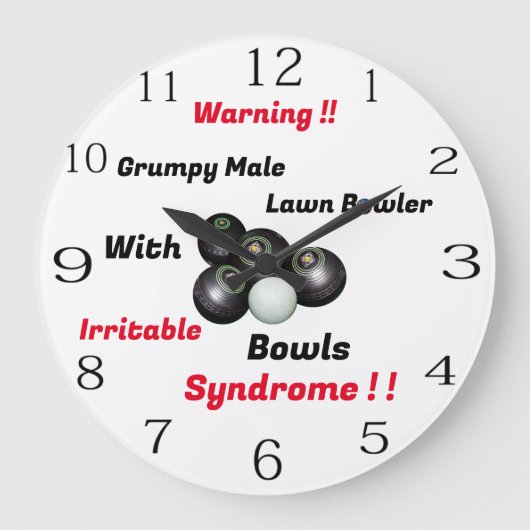 Funny Grumpy Male Lawn Bowler, Wall Clock Grote Klok (Voorkant)