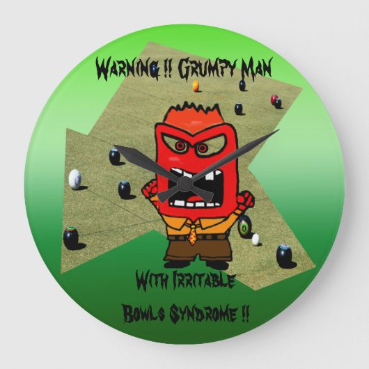 Funny Grumpy Man Lawn Bowls Design Grote Klok (Voorkant)