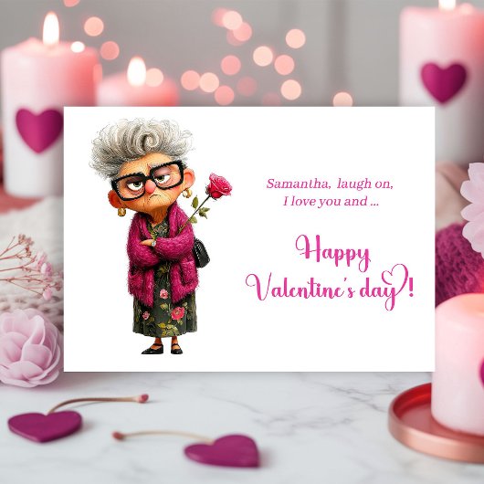 Funny Grumpy Old Woman Valentine Card Playful Feestdagenkaart