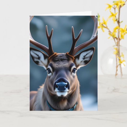 Funny Grumpy Reindeer Customizable Photo Christmas Kaart (Gele Bloem)