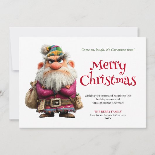 Funny grumpy Santa downloadable holiday greeting Feestdagenkaart (Voorkant)