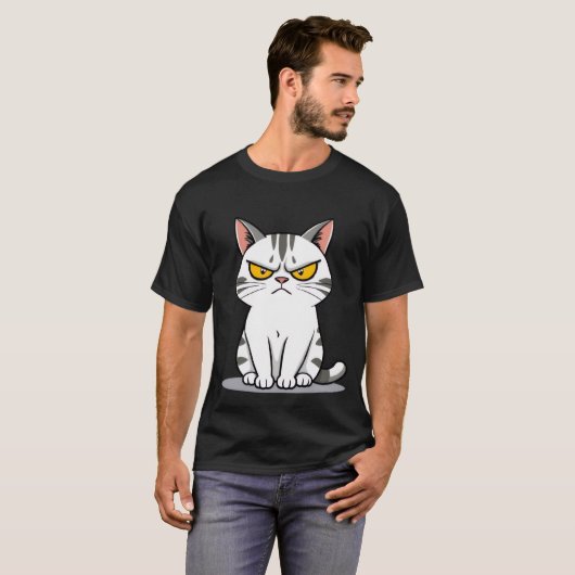 Funny Grumpy White Tabby Cat Staring  ✨🐾😠 T-shirt (Voorkant volledig)