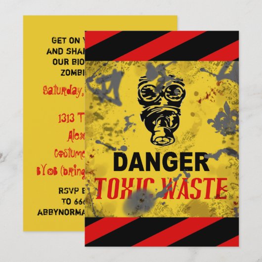 Funny Grunge Toxic Waste Halloween Invitation Kaart (Voorkant / Achterkant)