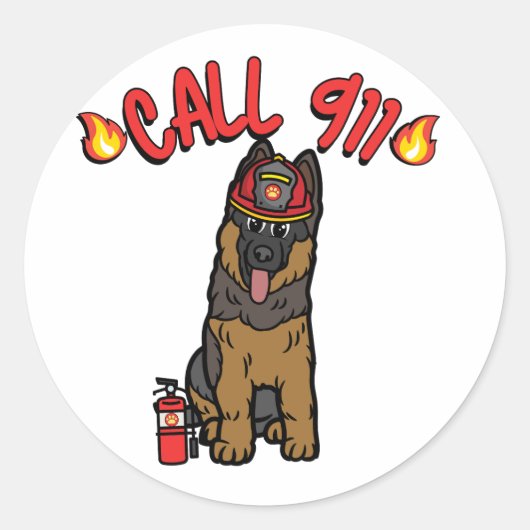 Funny Guard hond is een brandweerman Ronde Sticker (Voorkant)