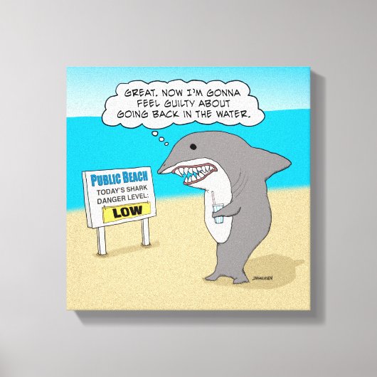 Funny Guilty Shark op Beach Canvas Afdruk (Voorkant)