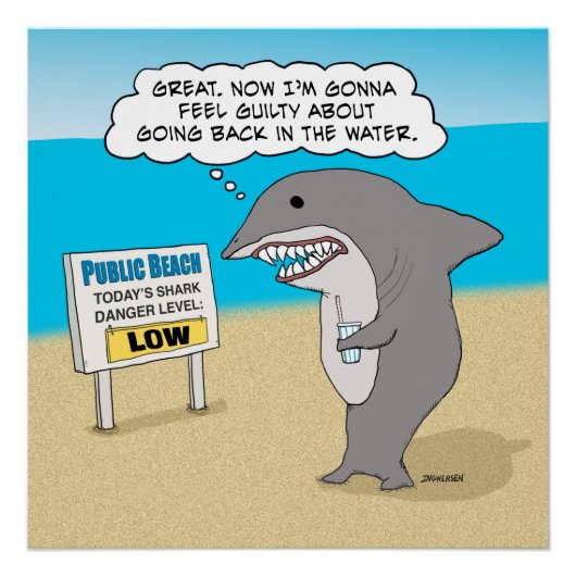 Funny Guilty Shark op Beach Poster (Voorkant)