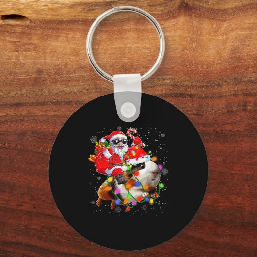 Funny Guinea G Christmas Santa Hat Xmas Lights  Sleutelhanger (Voorkant)