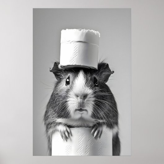 Funny Guinea Pig Bathroom Print, Toilet Paper Hat Poster (Voorkant)