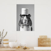 Funny Guinea Pig Bathroom Print, Toilet Paper Hat Poster (Keuken)