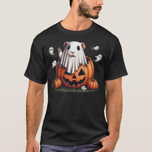 Funny Guinea Pig Ghost Boo Halloween Womens Mens K T-shirt (Voorkant)