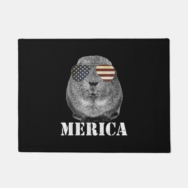 Funny Guinea Pig Merica Patriotic Usa Vlaggenbril Deurmat (Voorkant)