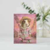 Funny Guinea Pig on Skateboard in Pink Slippers Briefkaart (Staand voorkant)