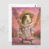Funny Guinea Pig on Skateboard in Pink Slippers Briefkaart (Voorkant / Achterkant)
