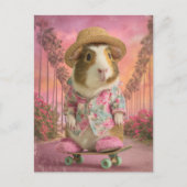 Funny Guinea Pig on Skateboard in Pink Slippers Briefkaart (Voorkant)